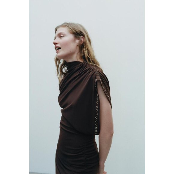 ZARA ASYMMETRIC RUFFLE SHORT DRESS - Picture 2 of 4